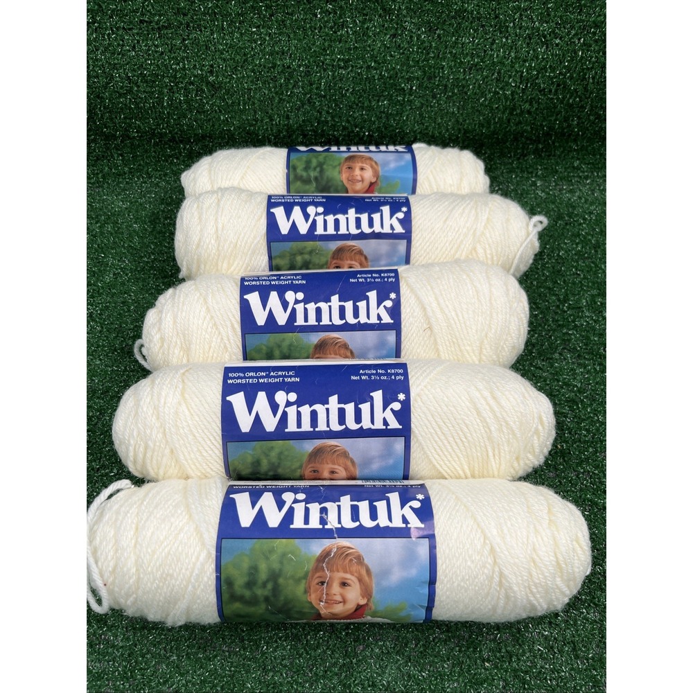 Vintage Wintuk Yarn Off White Lot 5 Skeins Worsted 4-Ply 3.5oz Orlon Acrylic New